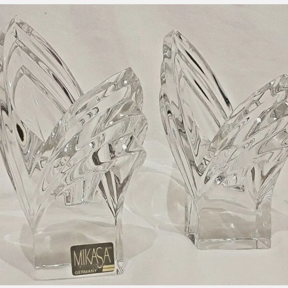 Mikasa Crystal Tulip Flower Taper Candle Holders!